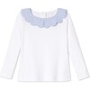 Long Sleeve Julia Top with Oxford, Bright White with Nantucket Breeze Collar - Shirts - 3