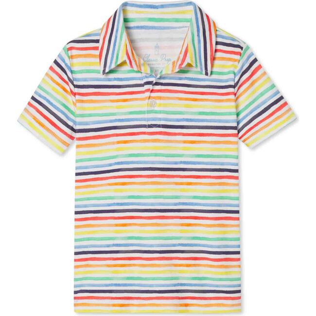 Short Sleeve Hayden Polo Painted Rainbow Stripe, Watercolor Rainbow Stripe - Polo Shirts - 1
