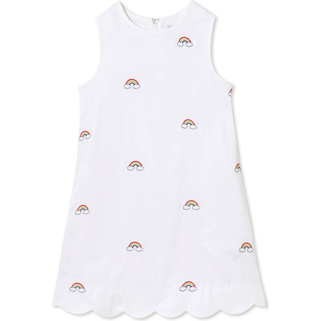 Piper Scallop Shift Dress, Rainbow Embroidery on Bright White - Dresses - 1