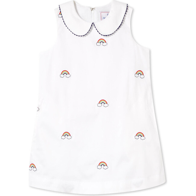 Maddie Dress, Rainbow Embroidery on Bright White