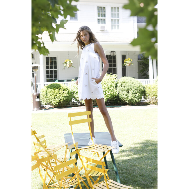 Piper Scallop Shift Dress, Rainbow Embroidery on Bright White - Dresses - 2