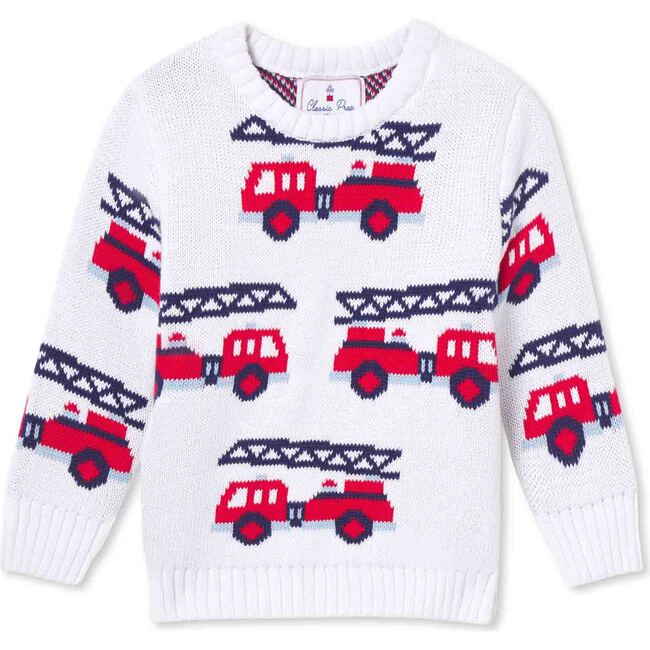 Charlie Firetruck Allover Sweater, Bright White - Sweaters - 1