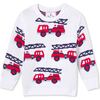 Charlie Firetruck Allover Sweater, Bright White - Sweaters - 1 - thumbnail