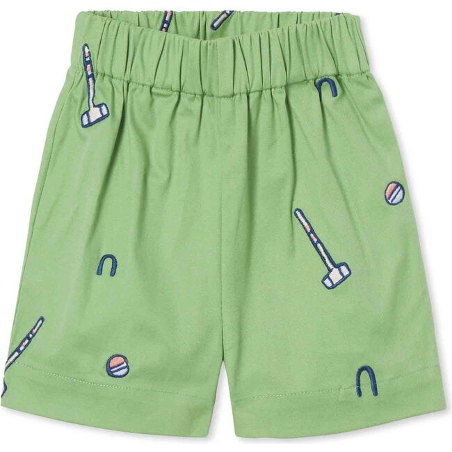 Dylan Short Croquet Embroidery, Croquets on Meadow Green