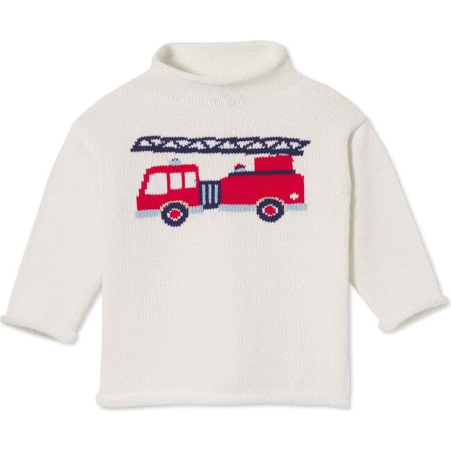 Fraser Roll Neck Firetruck Intarsia Sweater, Cannoli Cream