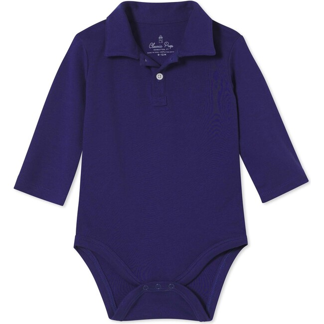 Long Sleeve Hayes Polo Onesie Solid, Blue Ribbon