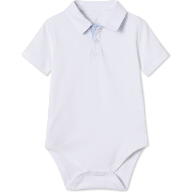 Short Sleeve Hayes Polo Onesie with Oxford, Bright White with Nantucket Breeze Collar