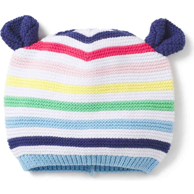Baby Sweater Knit Hat Rainbow Stripe, Bright White - Hats - 1