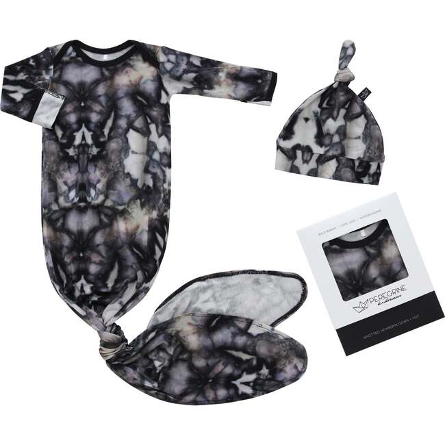 Bamboo Knotted Newborn Gown Hat Set, Mystic Tie-Dye