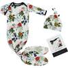 Bamboo Knotted Newborn Gown Hat Set, Bright Garden Floral - Pajamas - 1 - thumbnail
