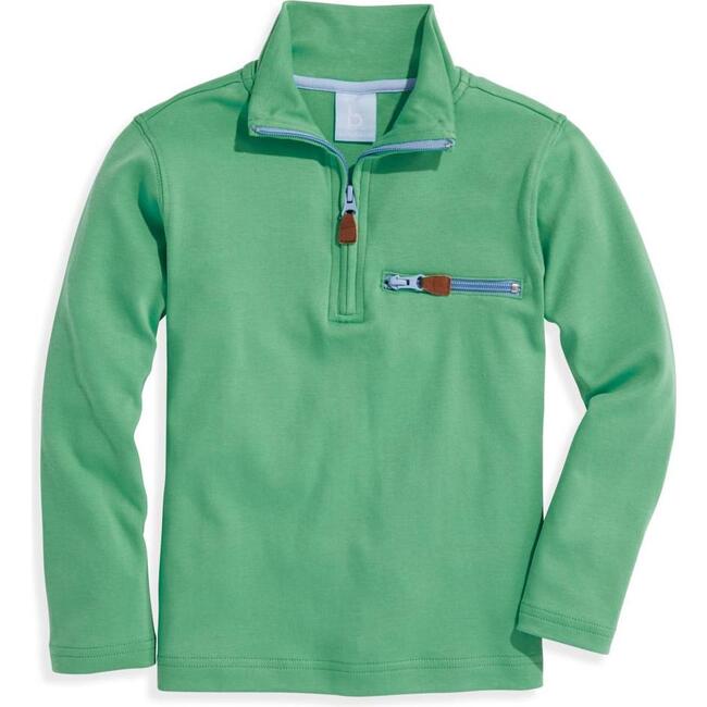 Pima Half Zip with Pocket, Green with Blue Zip - Sweatshirts - 1
