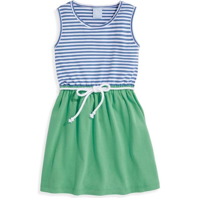 Bayview Beach Dress, Royal and White Stripe with Green