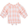 Gathered Gingham Top, Pink - Blouses - 2
