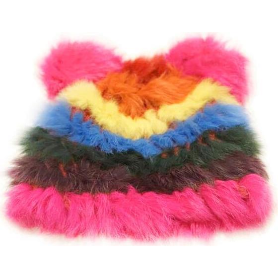 Rainbow Full Fur Hat with Ears - Hats - 1