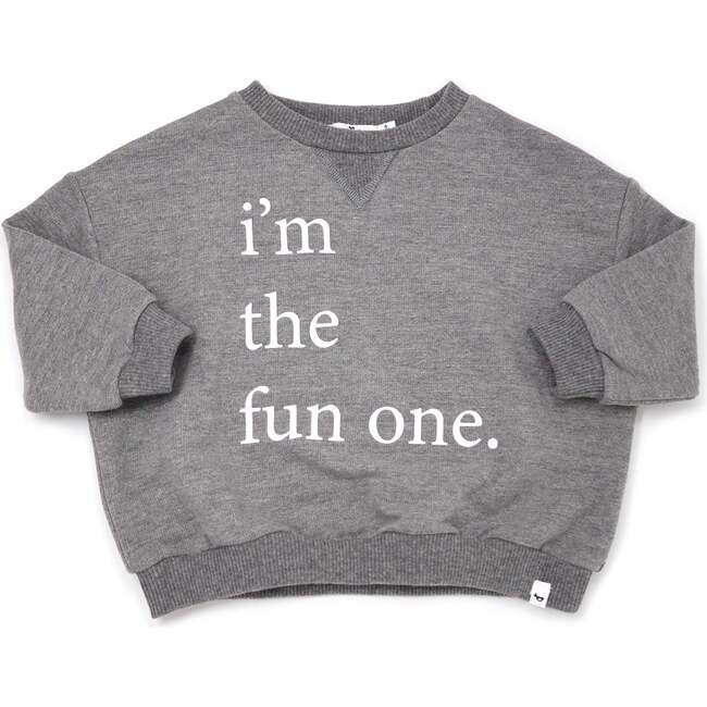 "i'm the fun one" V Collar Boxy Sweatshirt, Charcoal