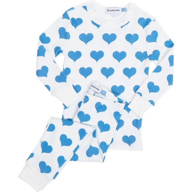 Long John Pajama Set, Blue Hearts