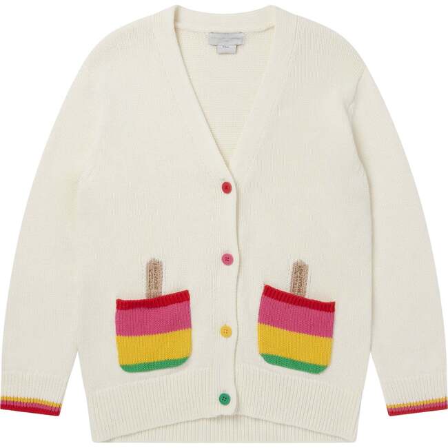 Popsicle Pattern Cardigan, Ecru - Cardigans - 1