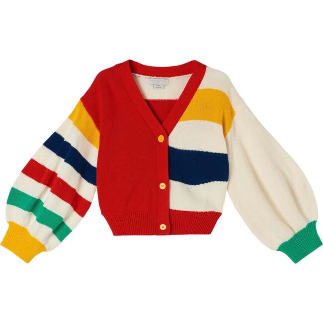 Puff Sleeve Striped Cardigan, Multicolor