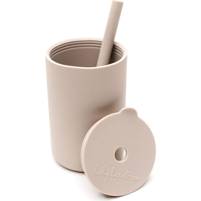 Silicone Cup with Straw, Taupe - Sippy Cups - 1