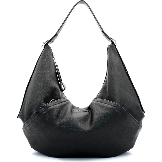 Leather Hammock Bag, Black - Bags - 1