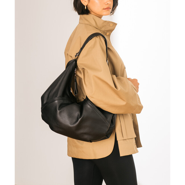 Leather Hammock Bag, Black - Bags - 7