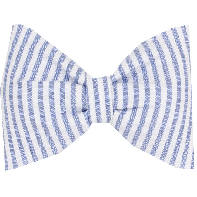 Seersucker Blue Stripe Hair Bow, Blue Stripe