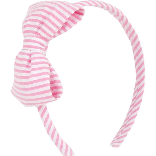 Seersucker Pink Stripe Bow Headband, Pink Stripe