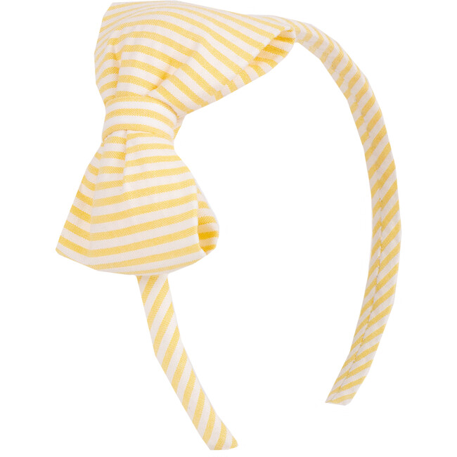 Seersucker Yellow Stripe Bow Headband, Yellow Stripe