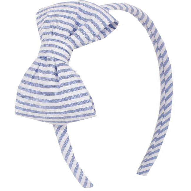 Seersucker Blue Stripe Bow Headband, Blue Stripe
