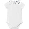 Little Milo Piped Body Ss, White and Navy - Onesies - 1 - thumbnail