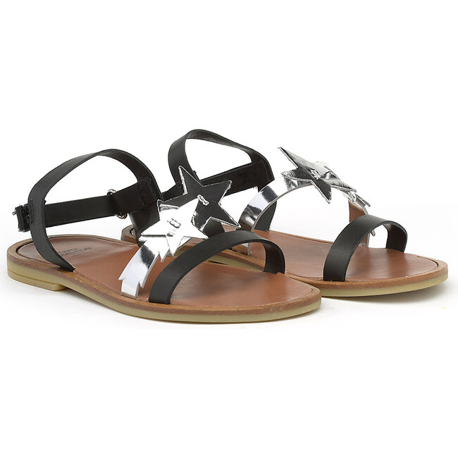 Star Detail Sandals, Black And Silver