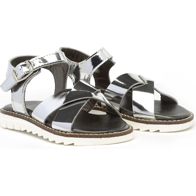Crossover Band Sandals, Silver