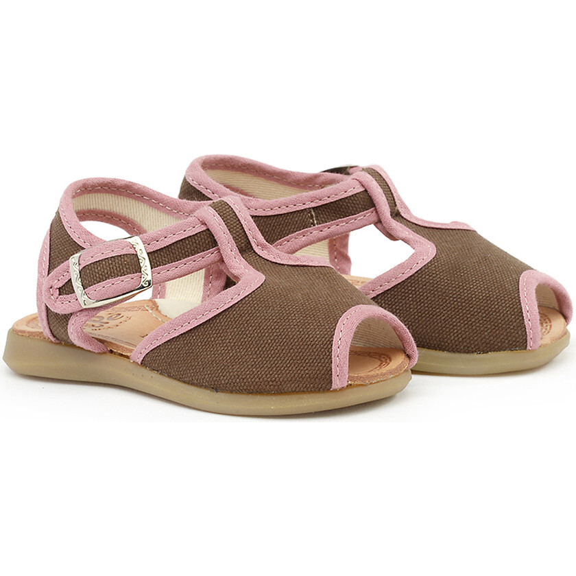 Baby Button Strap Sandals, Brown - Sandals - 1