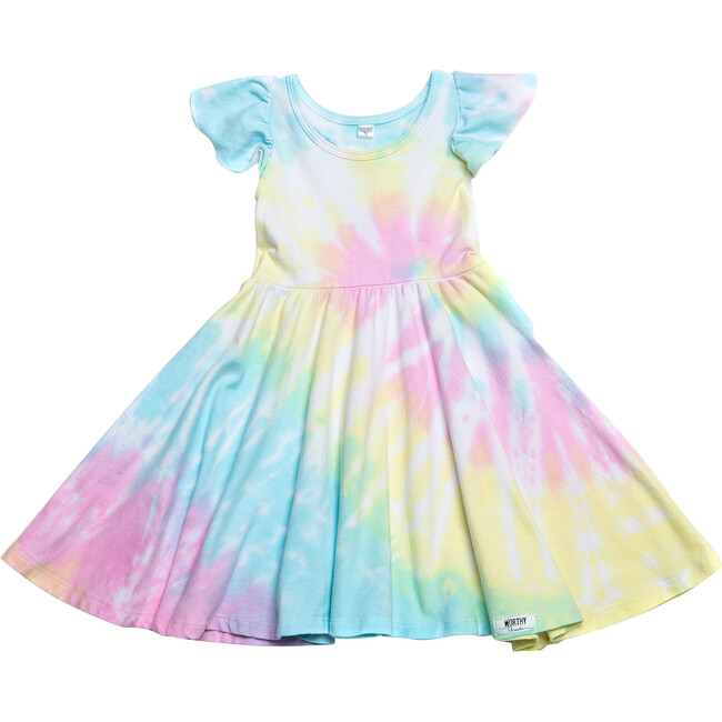 Ruffle Sleeve Twirly Dress, Pastel Multi Tie Dye - Dresses - 1