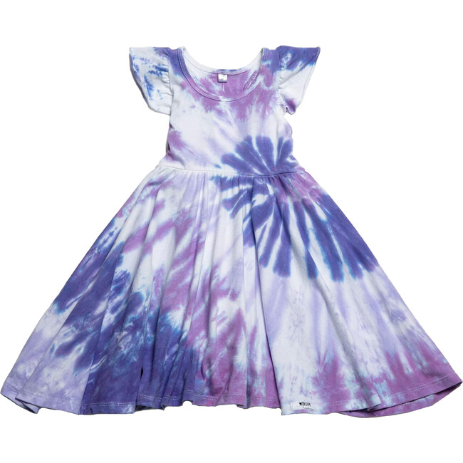 Tie Dye Ruffle Sleeve Twirly Dress, Purple - Dresses - 1