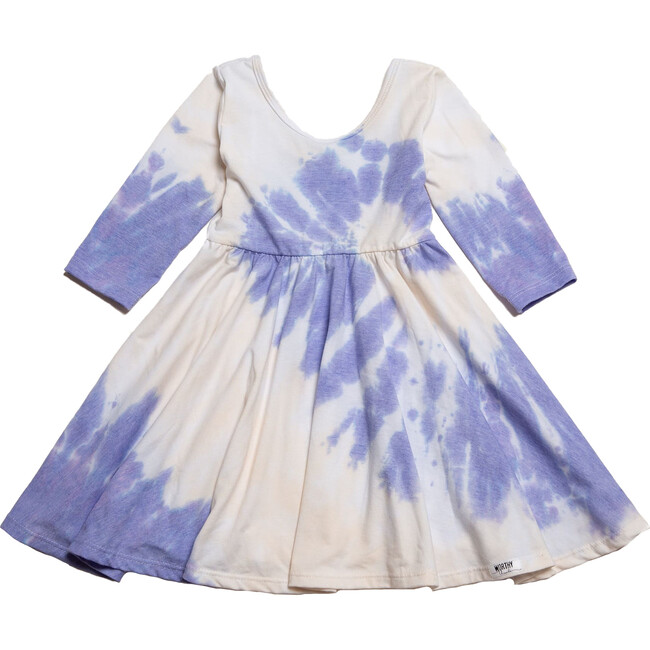 Tie Dye Twirly Dress, Purple and Ivory - Dresses - 1