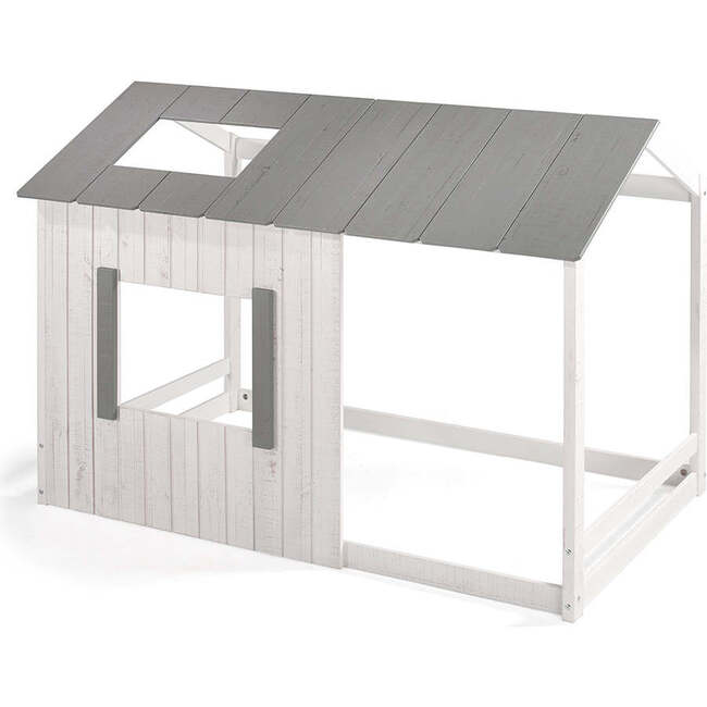 Kid's House Twin Bed, White Wall & Frame/Grey Roof