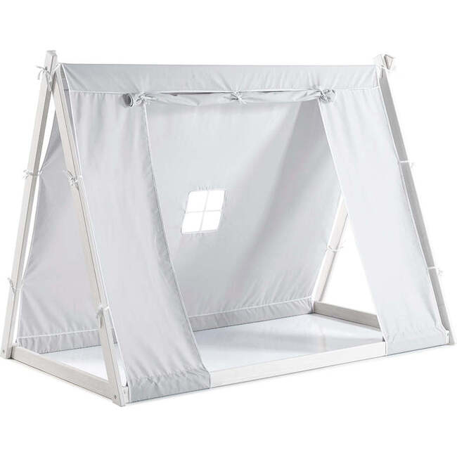 Kid's Tent Twin Floor Bed, White Frame/Grey Tent