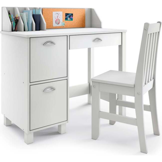 Kids 3-Drawer Desk and Chair, White