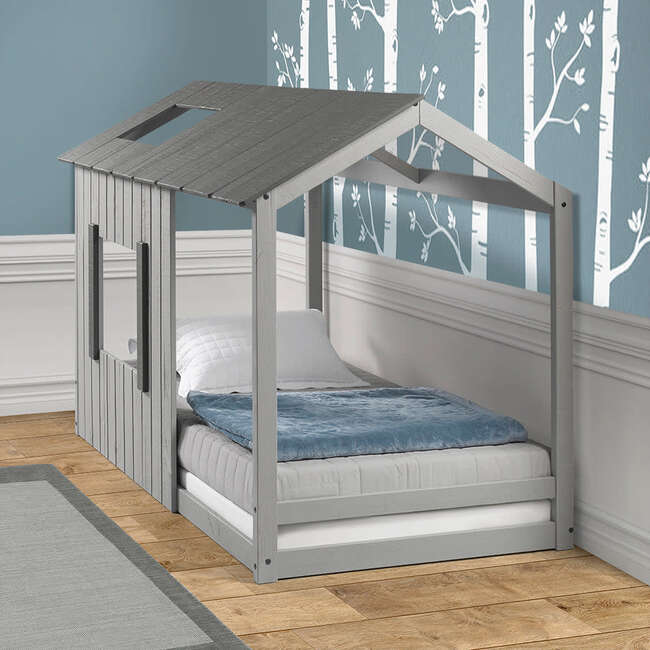Kid's House Twin Bed, Dark Grey Roof/Light Grey Walls