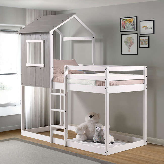 Tree House Bunk Bed, Rustic Dark Grey/White Frame - Beds - 2