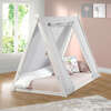 Kid's Tent Twin Floor Bed, White Frame/Grey Tent - Beds - 3 - thumbnail