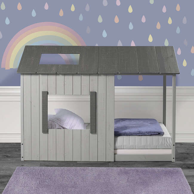 Kid's House Twin Bed, Dark Grey Roof/Light Grey Walls - Beds - 3