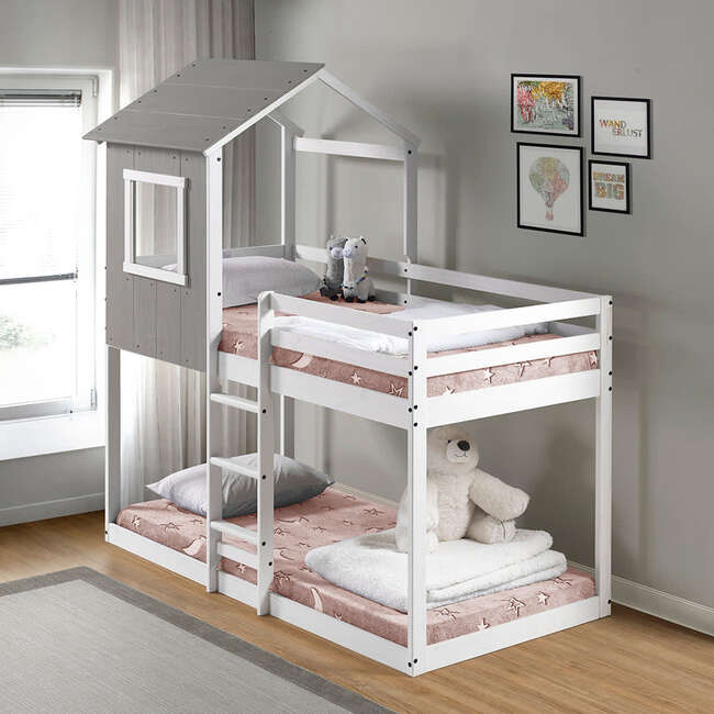 Tree House Bunk Bed, Rustic Dark Grey/White Frame - Beds - 3