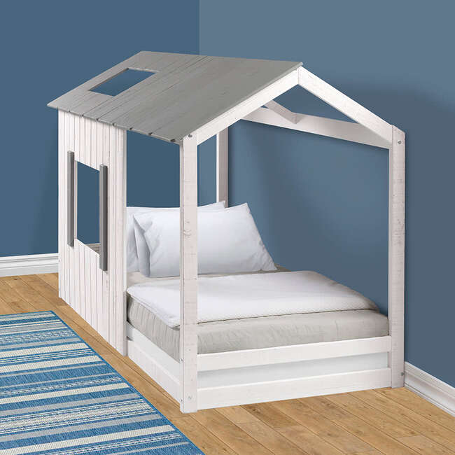 Kid's House Twin Bed, White Wall & Frame/Grey Roof - Beds - 4