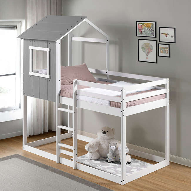 Tree House Bunk Bed, Rustic Dark Grey/White Frame - Beds - 5