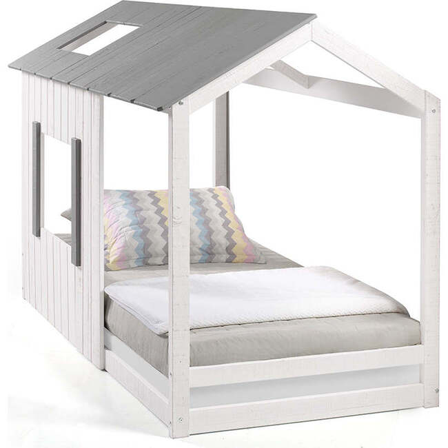Kid's House Twin Bed, White Wall & Frame/Grey Roof - Beds - 5