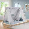 Kid's Tent Twin Floor Bed, White Frame/Grey Tent - Beds - 8 - thumbnail