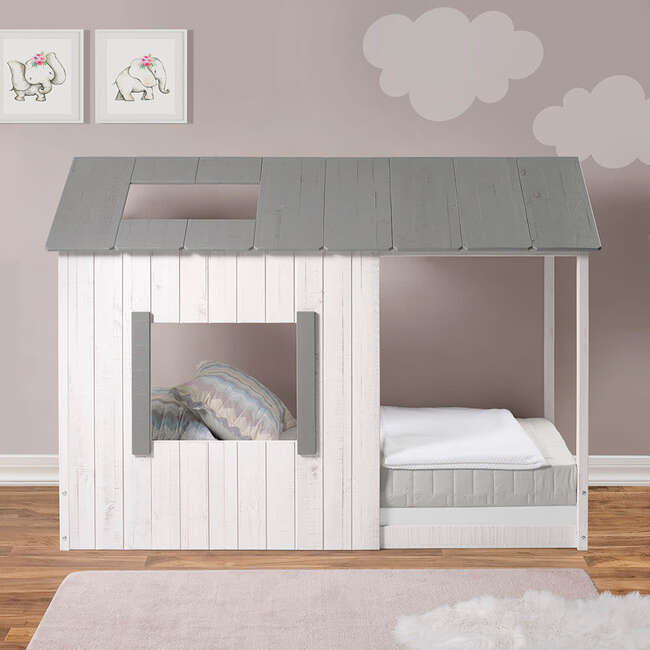 Kid's House Twin Bed, White Wall & Frame/Grey Roof - Beds - 6