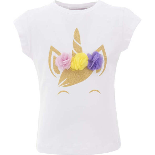 Multicolor Tulle Unicorn T-Shirt, White